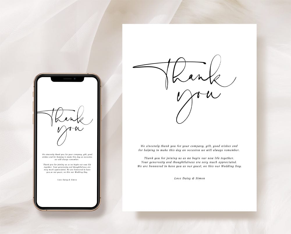 Black and White Wedding Thank You Card Template