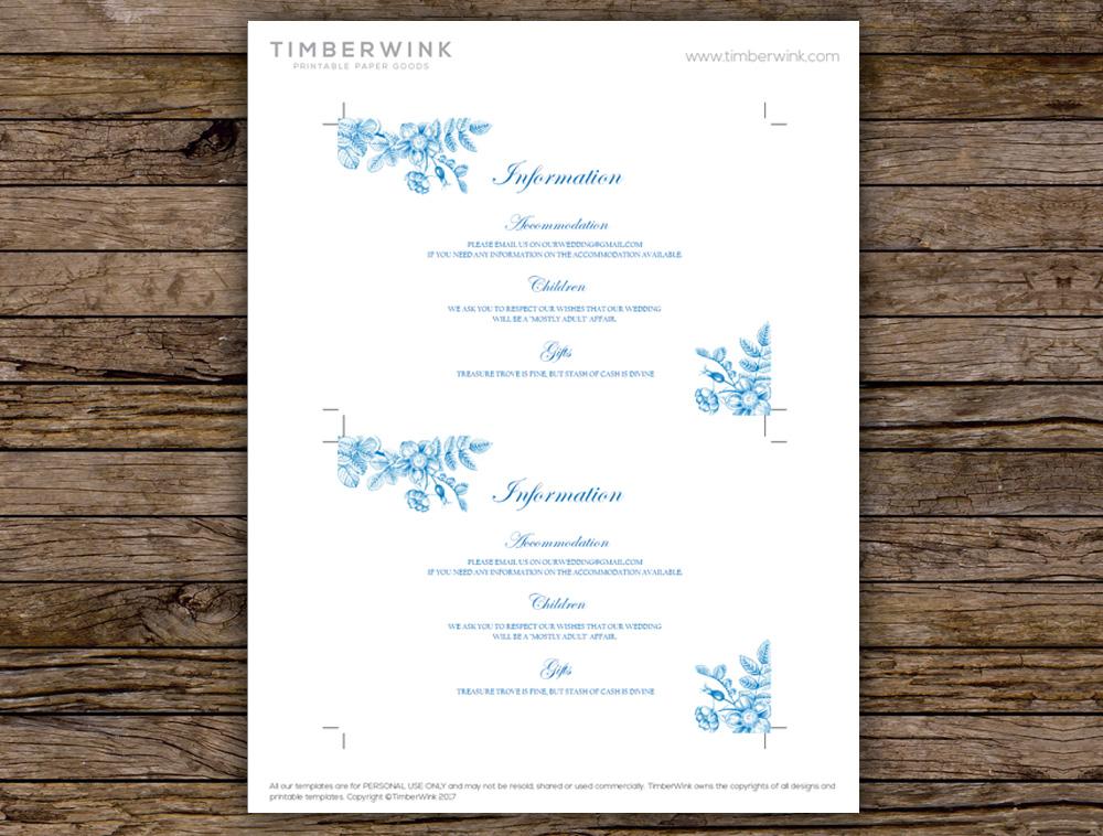 Blue Floral Wedding Details Card Template