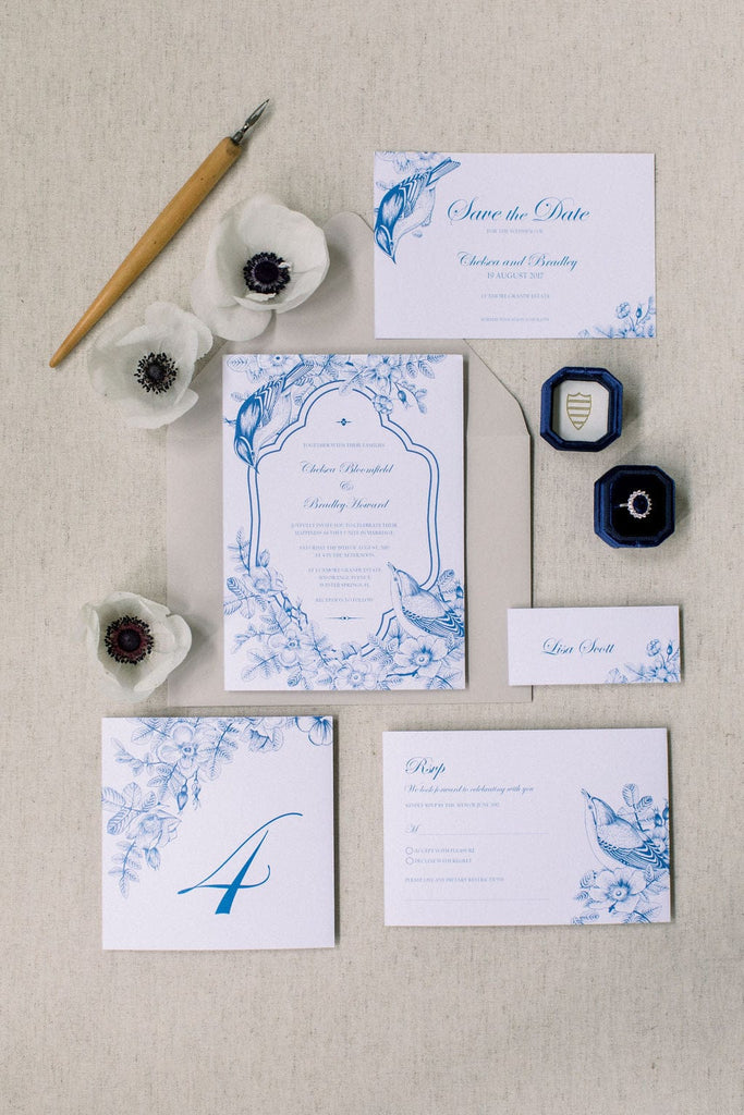 Blue Floral Wedding Invitation Set