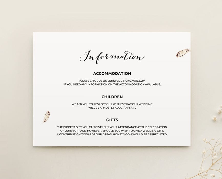Boho Floral Wedding Details Card Printable Template