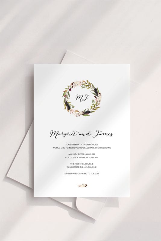 Boho Rustic Wedding Invitation Printable Template
