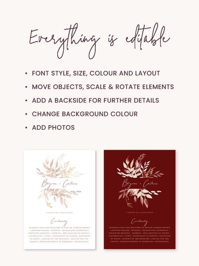 Boho Wedding Fan Program Template