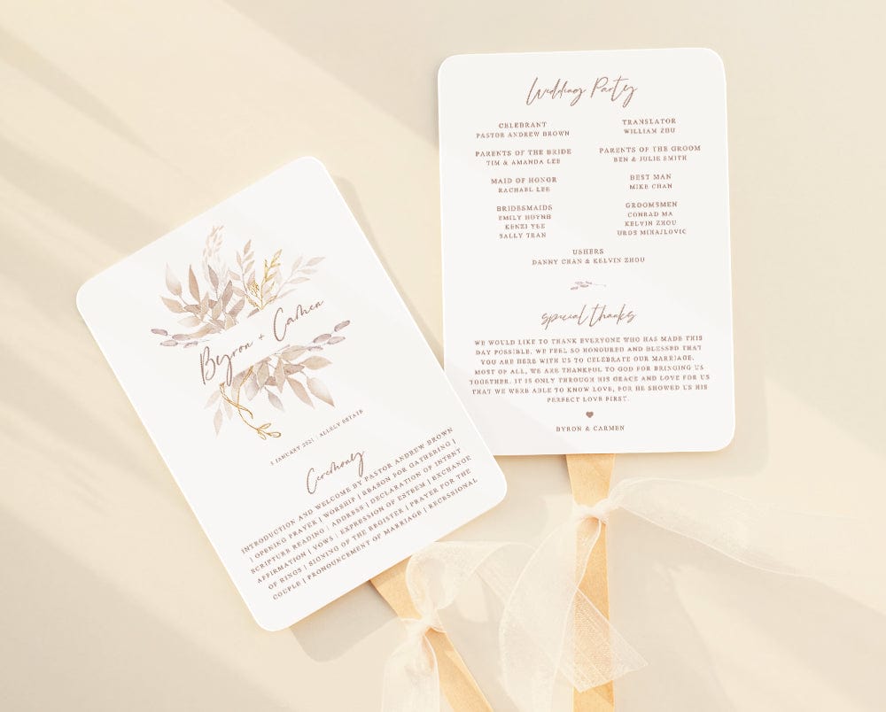 Boho Wedding Fan Program Template