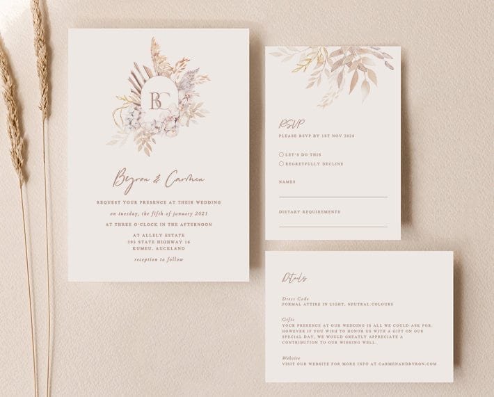 boho wedding invitation set