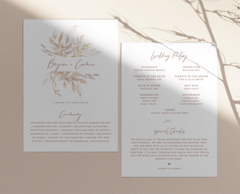 Boho Wedding Order of Service Card Template