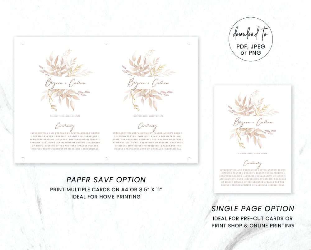 Boho Wedding Order of Service Card Template