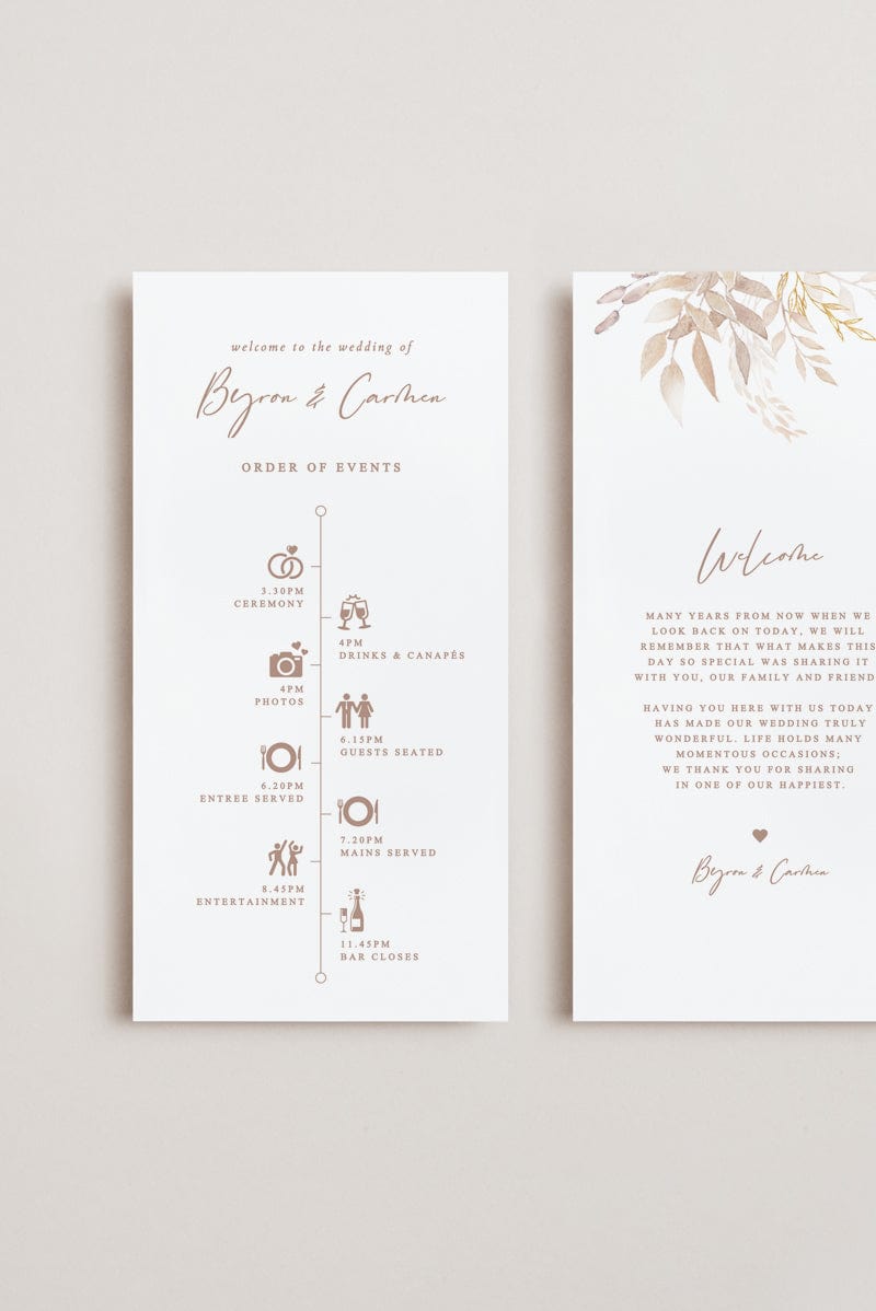 Boho Wedding Schedule Template