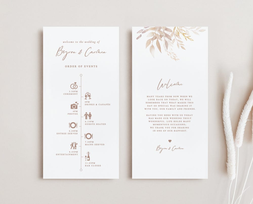 Boho Wedding Schedule Template