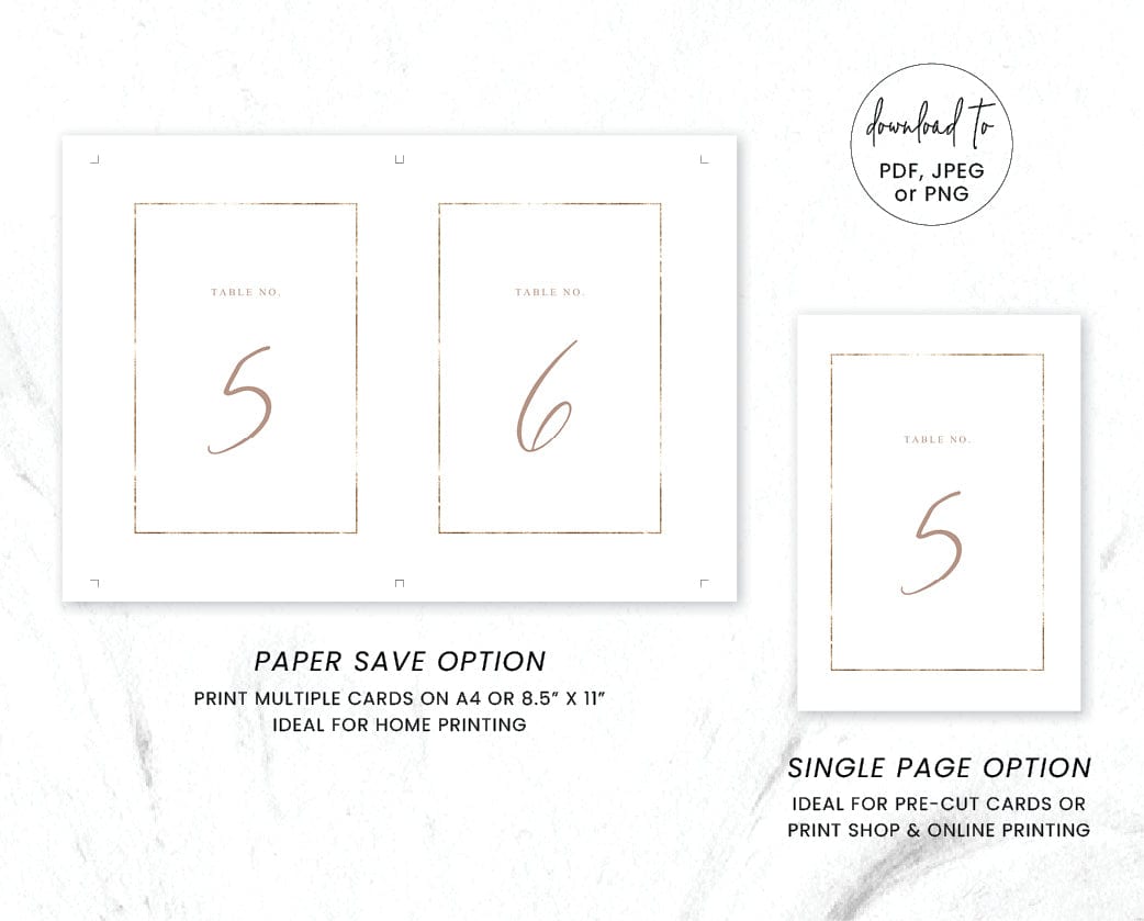 Boho Wedding Table Number Card Template