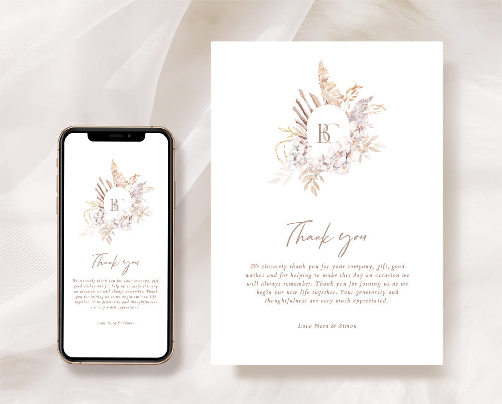 Boho Wedding Thank You Card Template