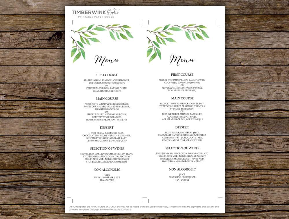 Botanical Wedding Menu Printable Template