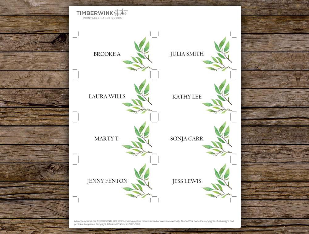 Botanical Wedding Place Card Printable Template