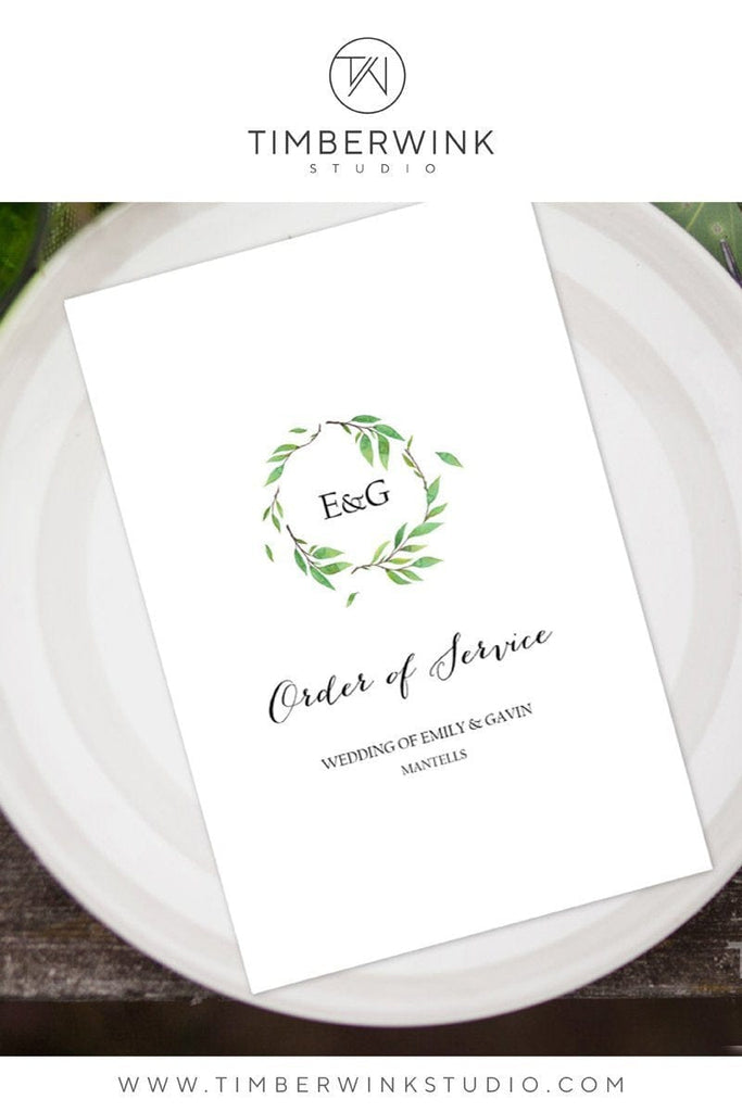 Botanical Wedding Program Printable Template Instant Download