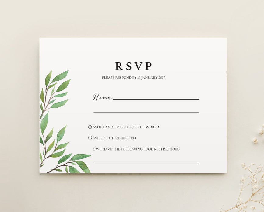 Botanical Wedding RSVP Card Printable Template