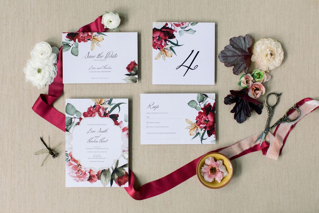Burgundy Floral Wedding Details Card Template