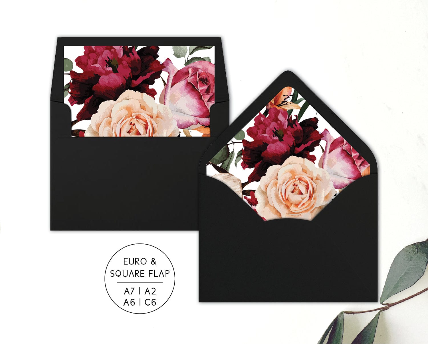 Burgundy Floral Wedding Envelope Liner Template – TimberWink Studio