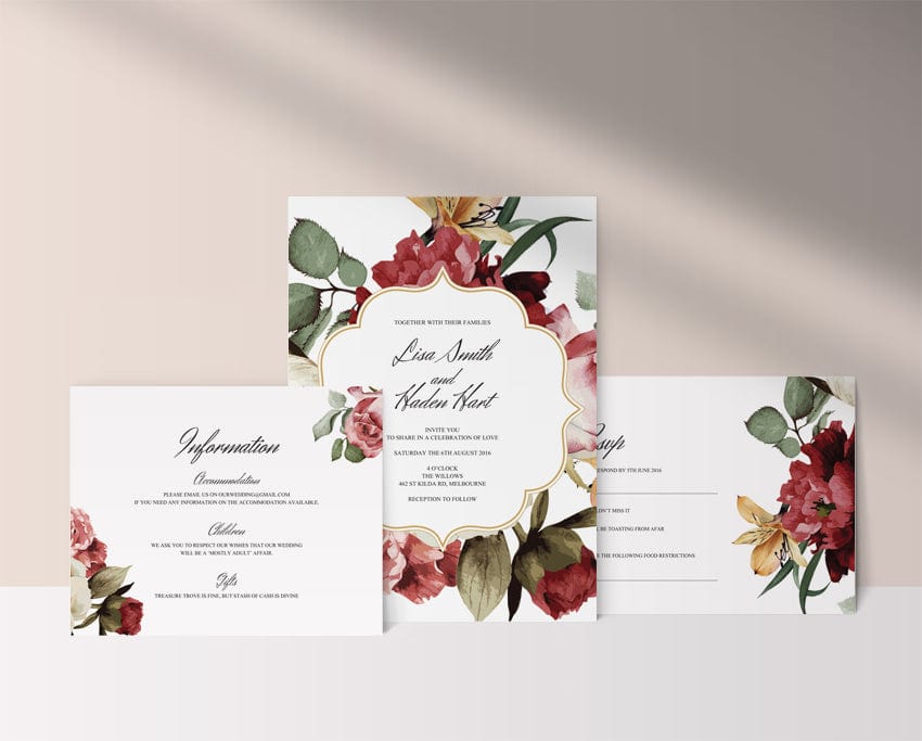 Burgundy Floral Wedding Invitation Template