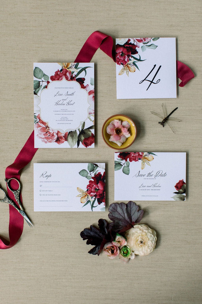Burgundy Floral Wedding Invitation Template