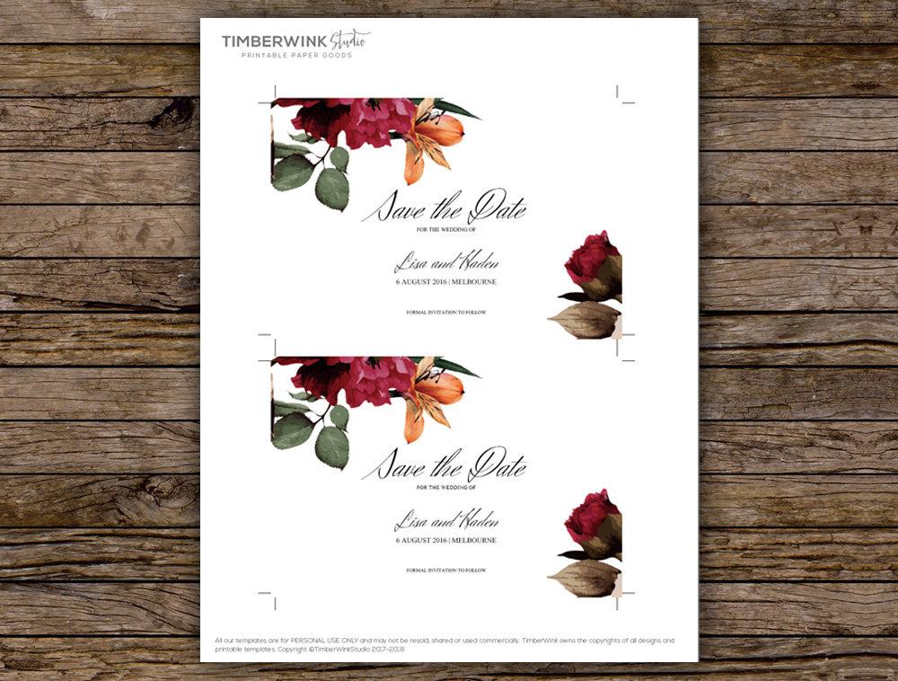 Burgundy Floral Wedding Save The Date Card Template