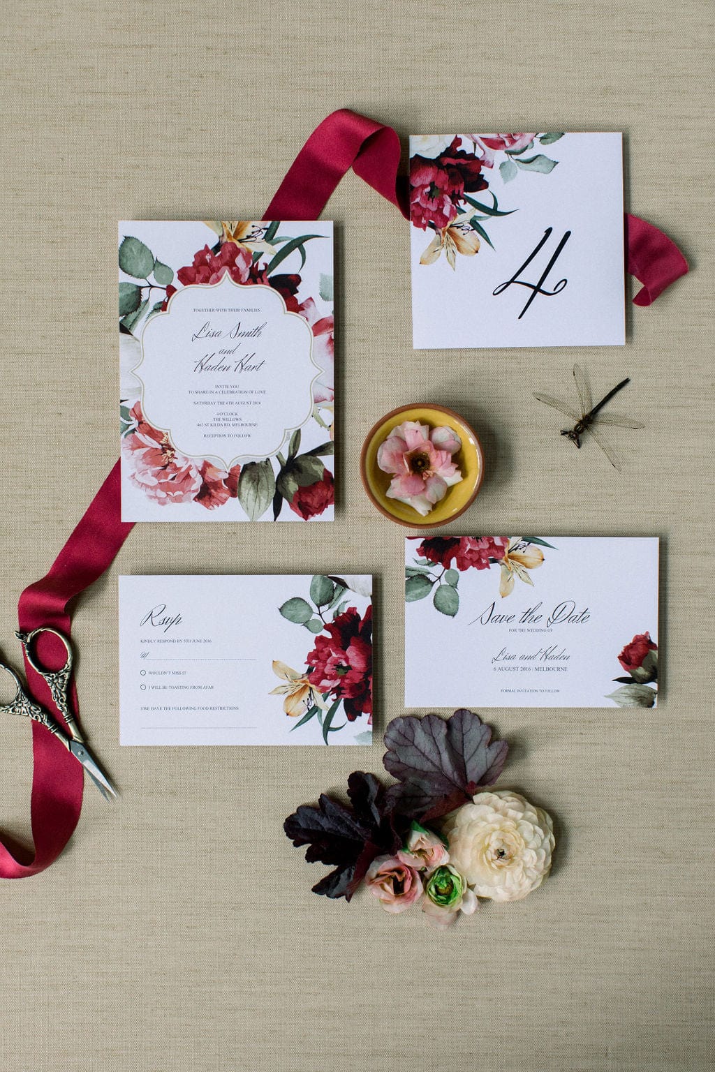 Burgundy Floral Wedding Thank You Card Template – TimberWink Studio AU
