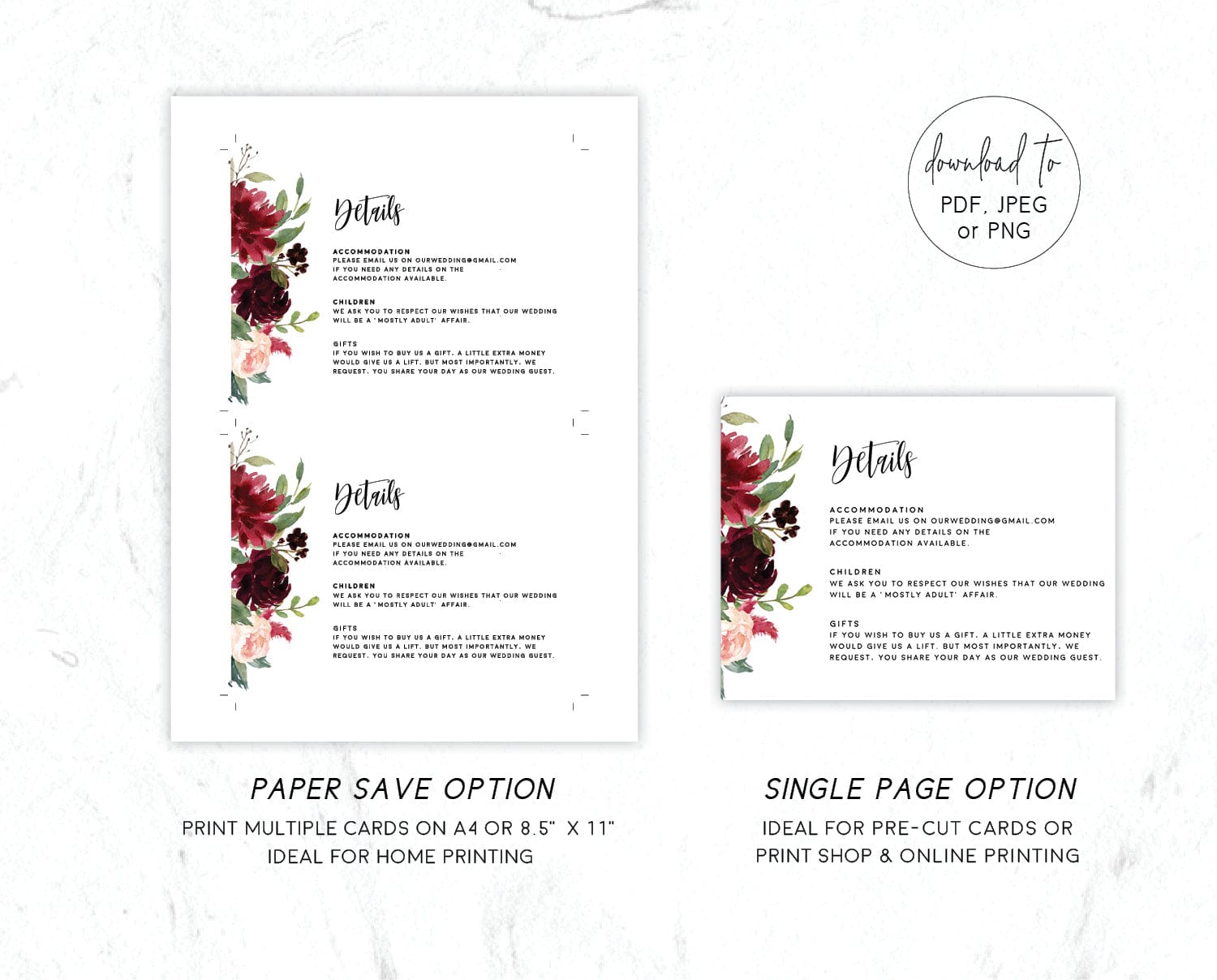 Burgundy Wedding Details Card Template