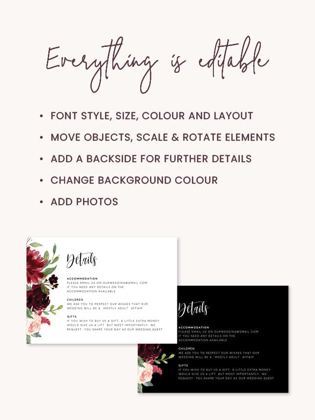 Burgundy Wedding Details Card Template