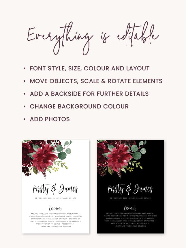 Burgundy Wedding Fan Program Template