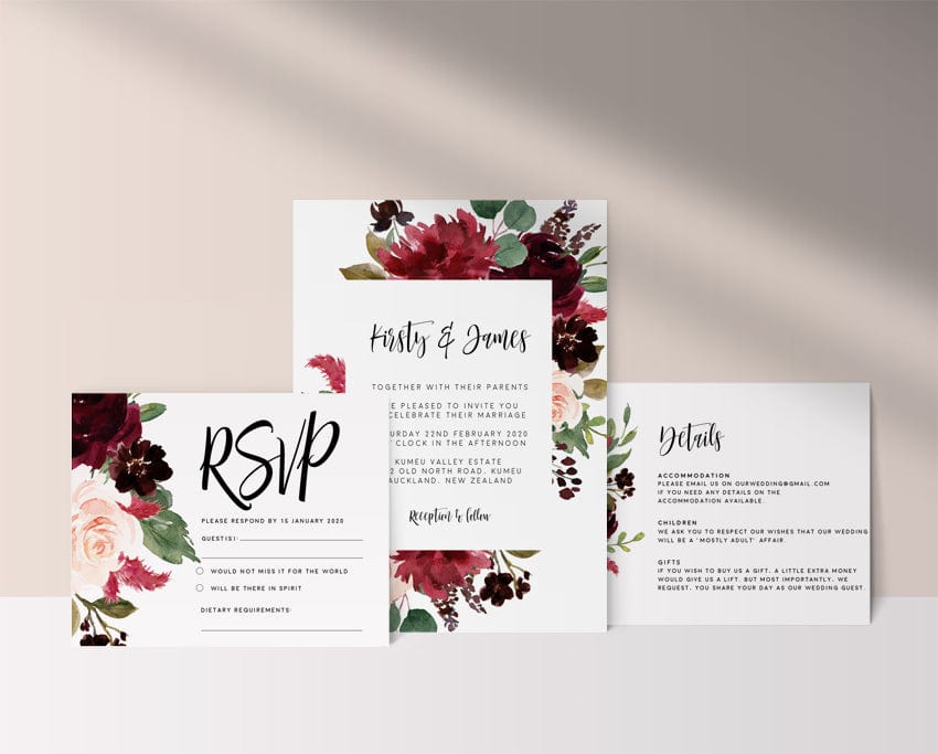 Marsala Floral Wedding Invitation Set