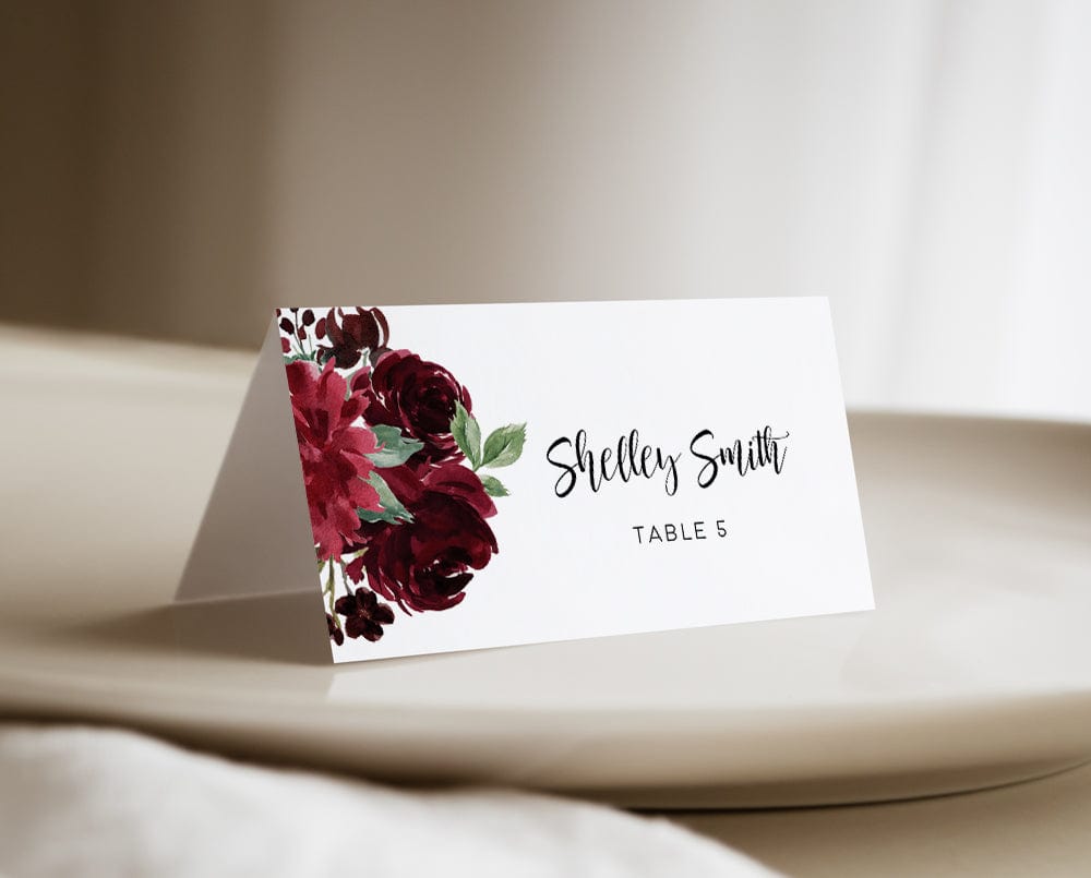 Burgundy Wedding Place Card Template