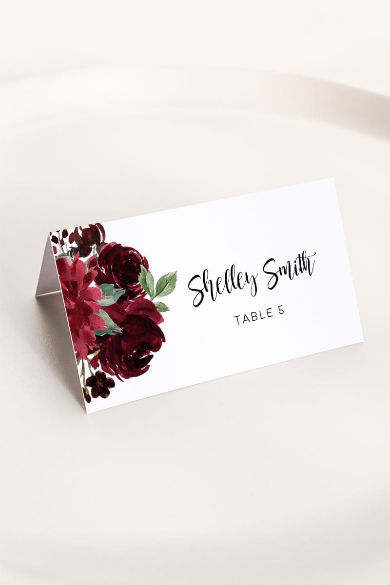 Burgundy Wedding Place Card Template