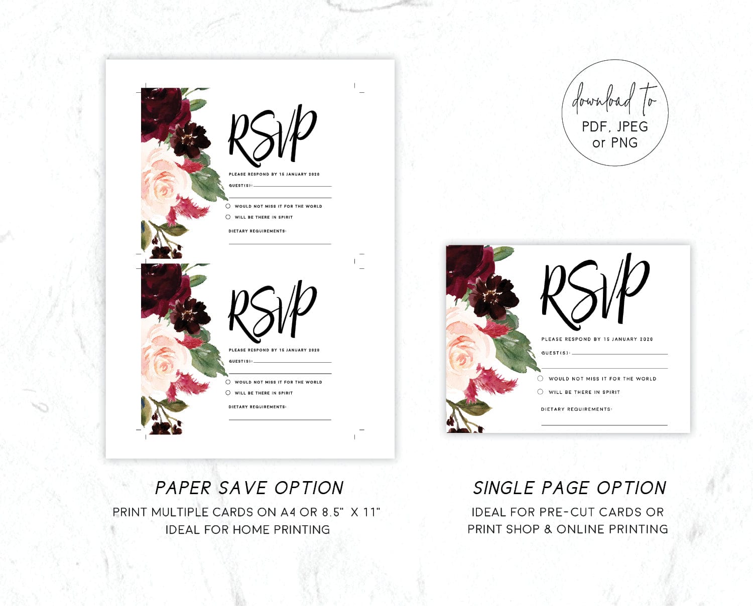 Burgundy Wedding RSVP Card Template