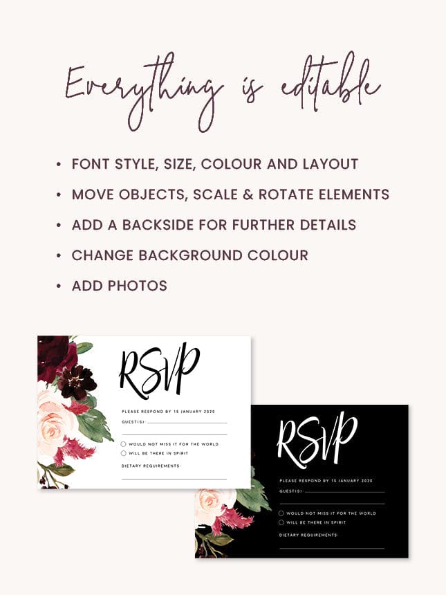 Burgundy Wedding RSVP Card Template