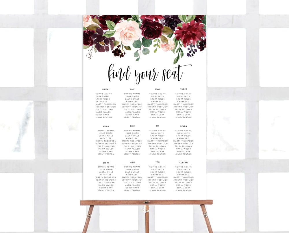 Marsala Floral Wedding Seating Plan