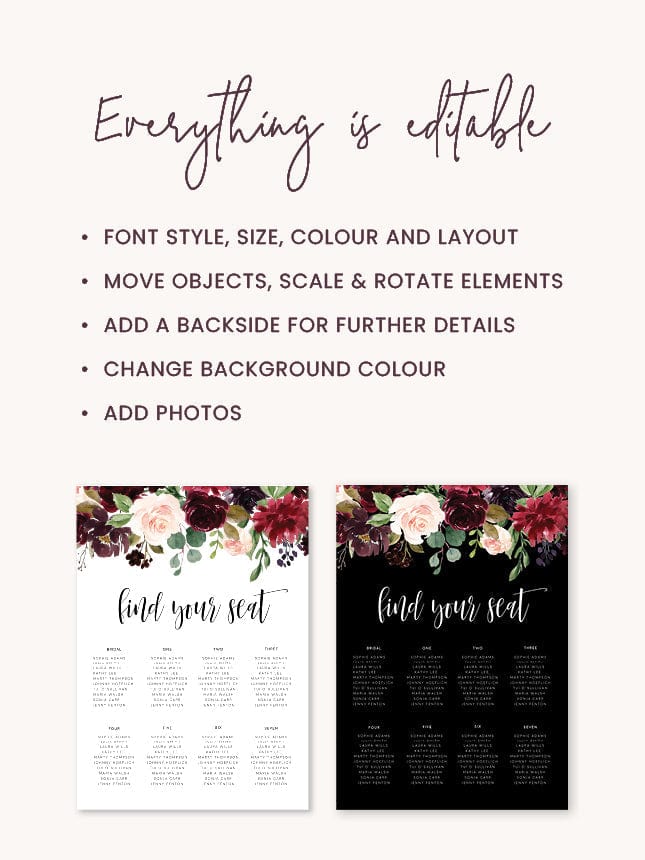 Burgundy Wedding Seating Plan Template