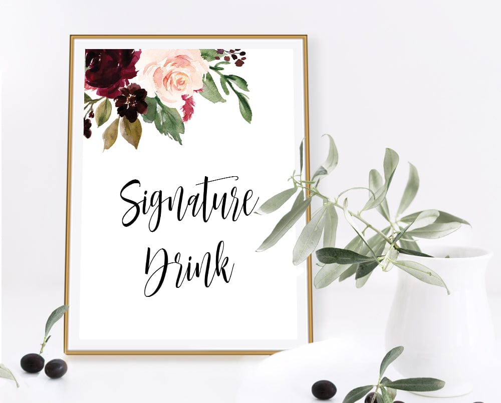 Burgundy Wedding Signature Drink Sign Template