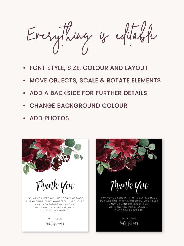 Burgundy Wedding Thank You Card Template