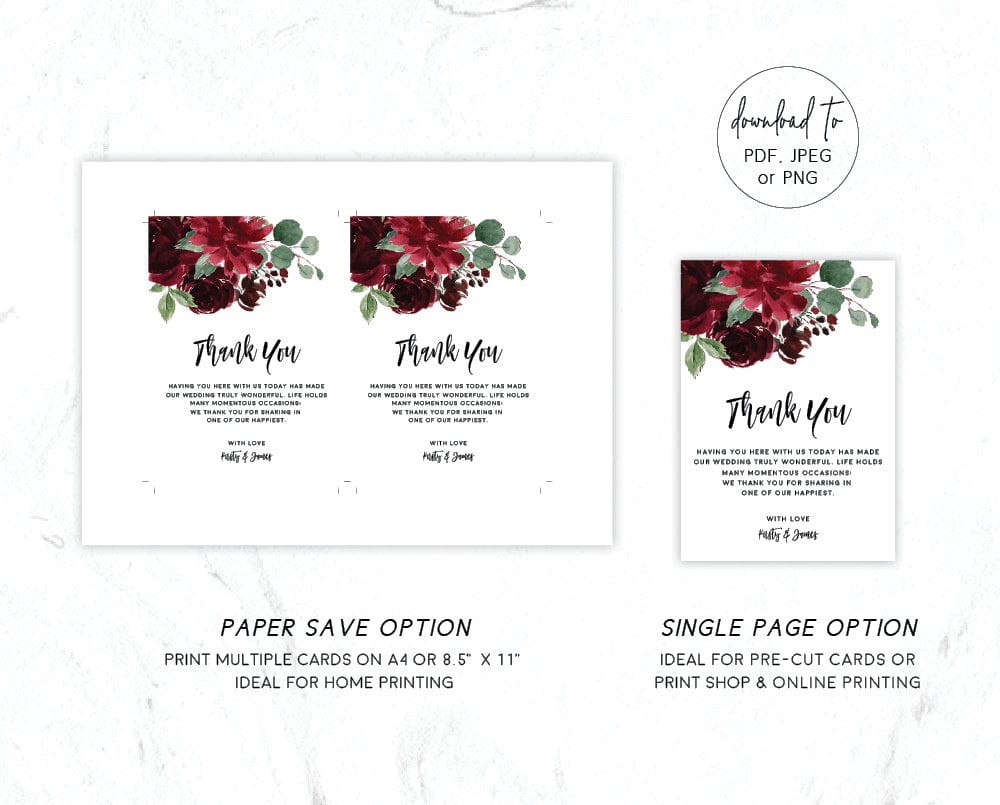 Burgundy Wedding Thank You Card Template