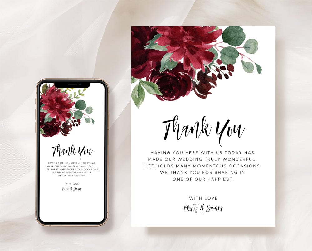 Burgundy Wedding Thank You Card Template