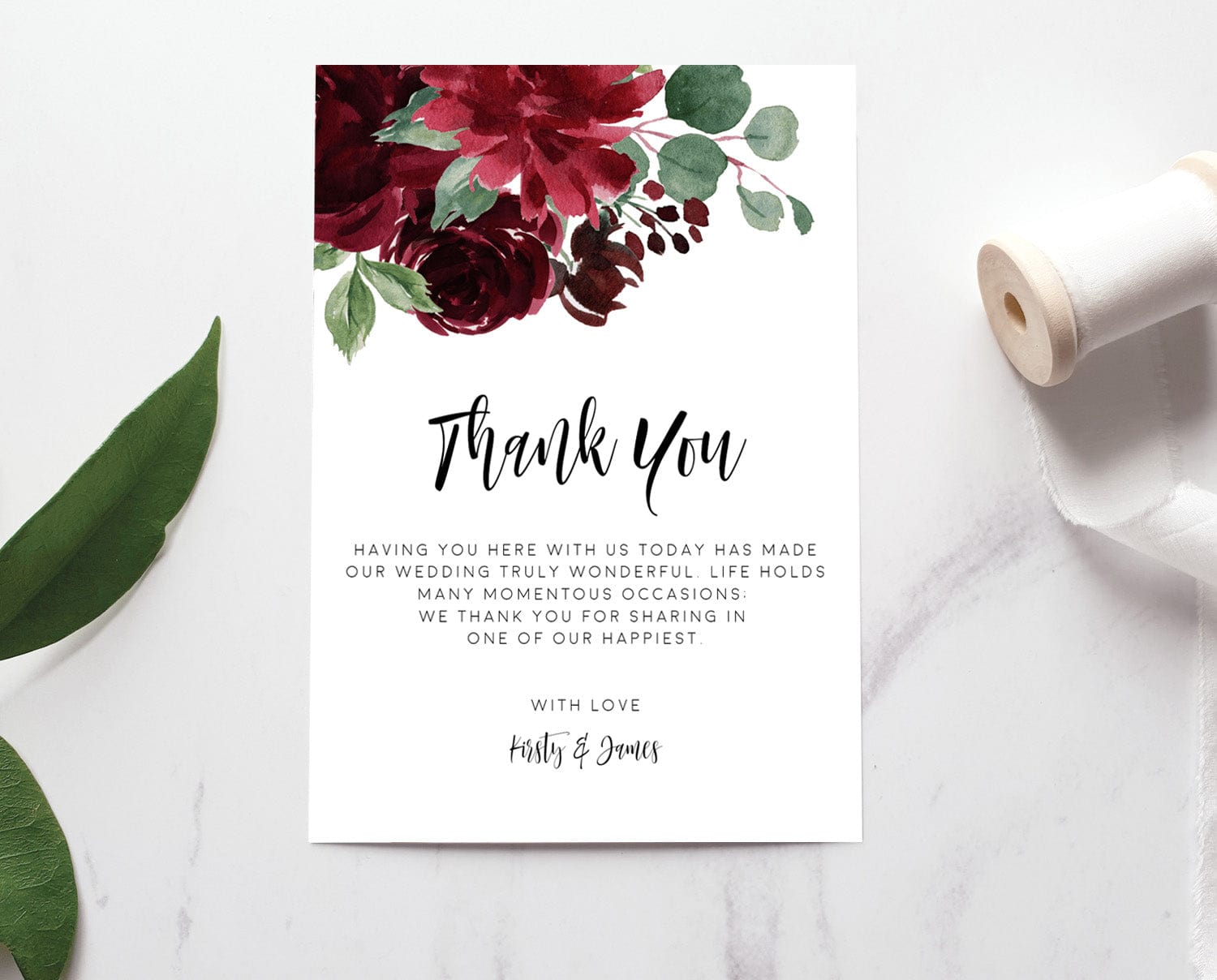 Burgundy Wedding Thank You Card Template