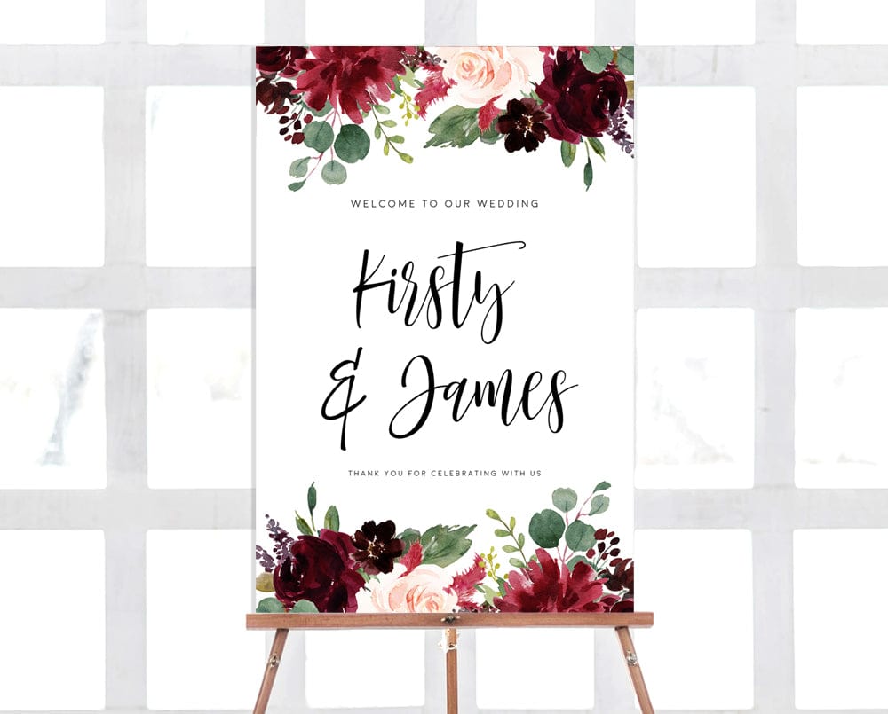 Marsala Floral Wedding Welcome Sign