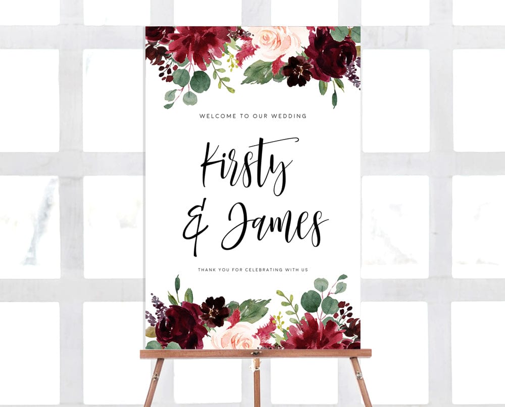 Burgundy Wedding Welcome Sign Template