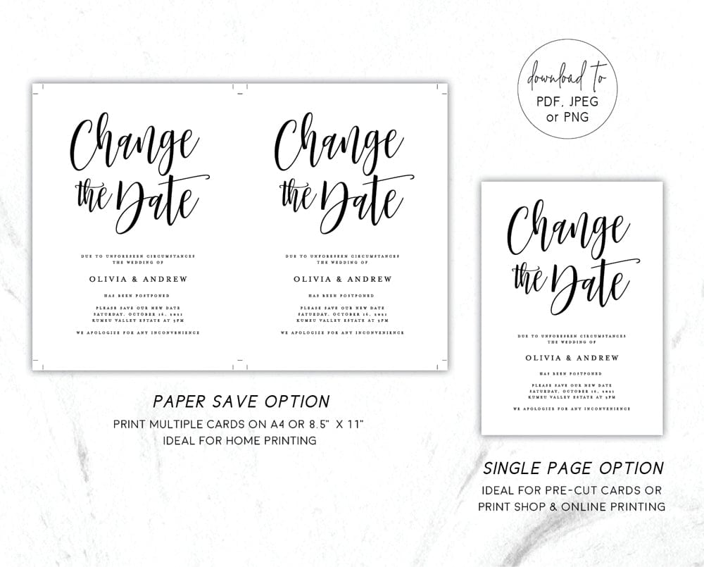 Change The Date Wedding Cards