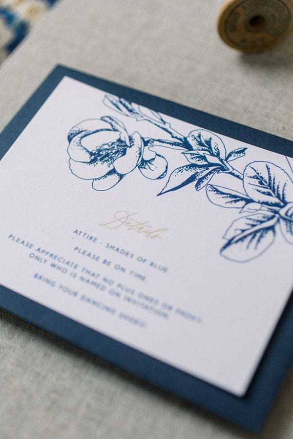 navy wedding details card