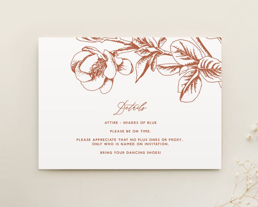 cherry blossom wedding details card