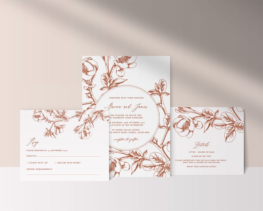 cherry blossom wedding invitation with details card