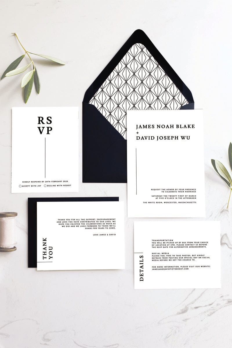 Monochrome Wedding Invitation with Details Card