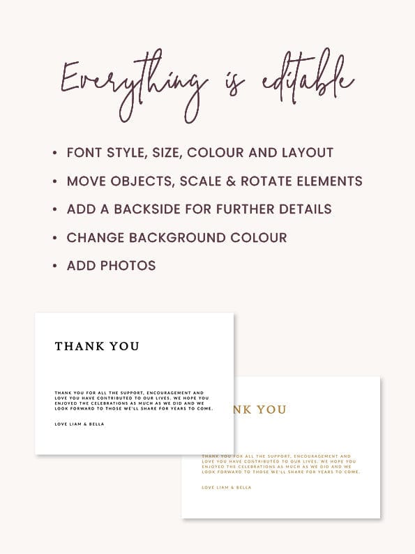 Elegant Wedding Printable Thank You Card Template