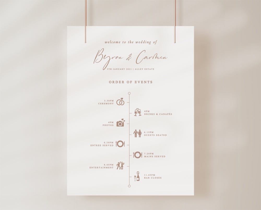 Elegant Wedding Reception Timeline Sign Template