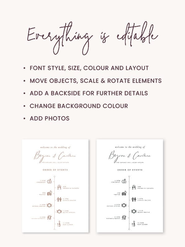 Elegant Wedding Reception Timeline Sign Template