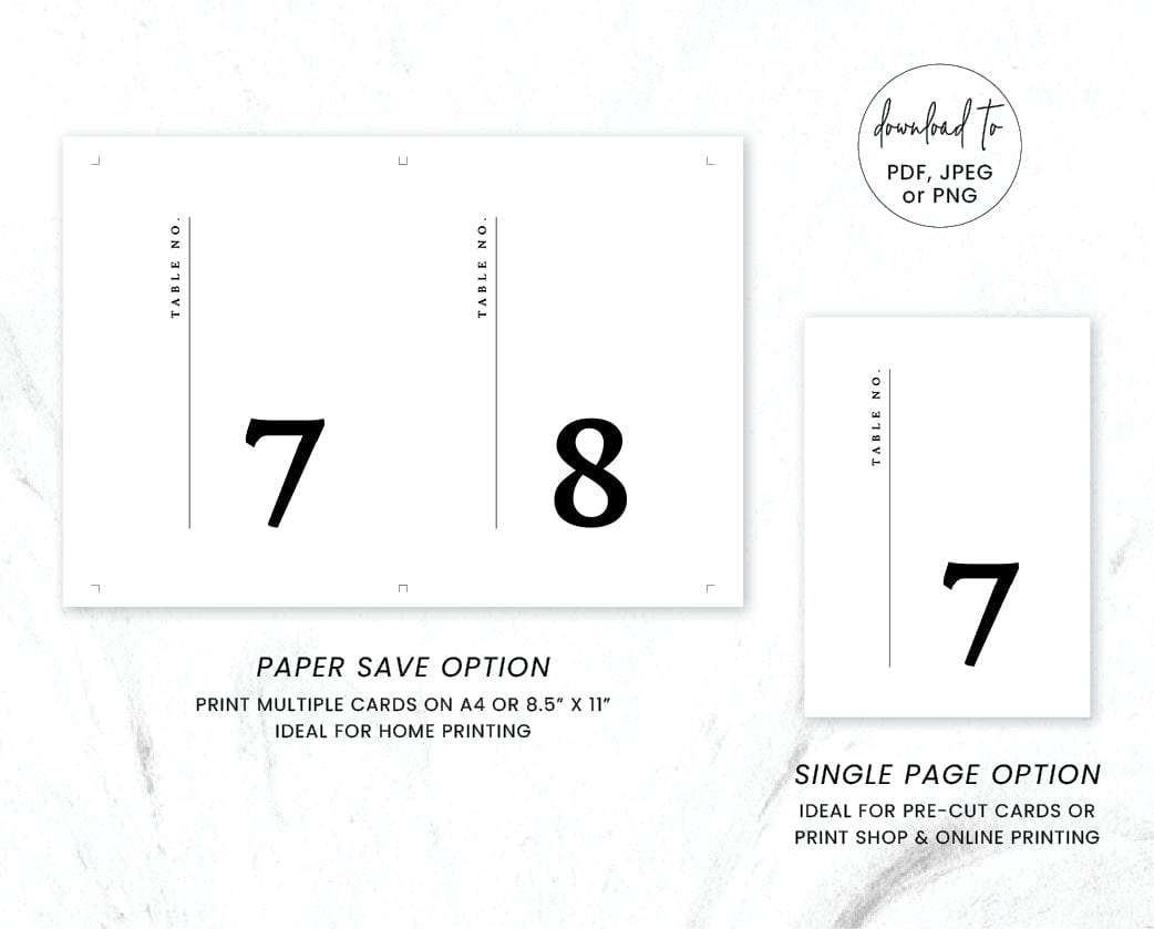 Elegant Wedding Table Number Card Template